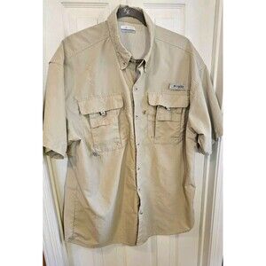 Columbia Vented Fishing Shirt Large PFG Tan Outdoors Omni Shade